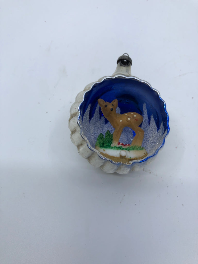 VTG DEER MERCURY GLASS ORNAMENT.