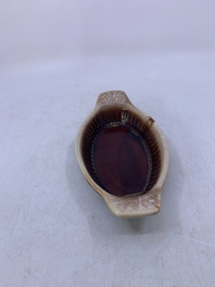 VTG SMALL OVAL BAKER BROWN DRIP GLAZE.