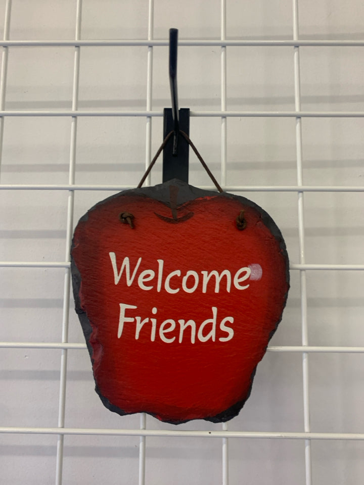 WELCOME FRIENDS APPLE SLATE WALL HANGING.