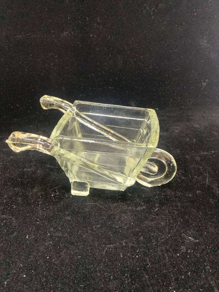 VTG GLASS WHEELBARROW CANDY DISH.