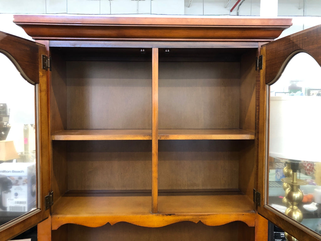 VTG LARGE WOOD HUTCH W GLASS DOORS, CABINET AND DRAWER.