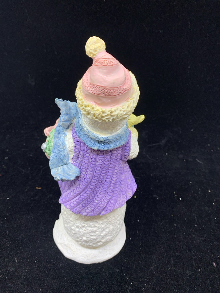 CERAMIC SNOWMAN HOLDING YELLOW BIRD.