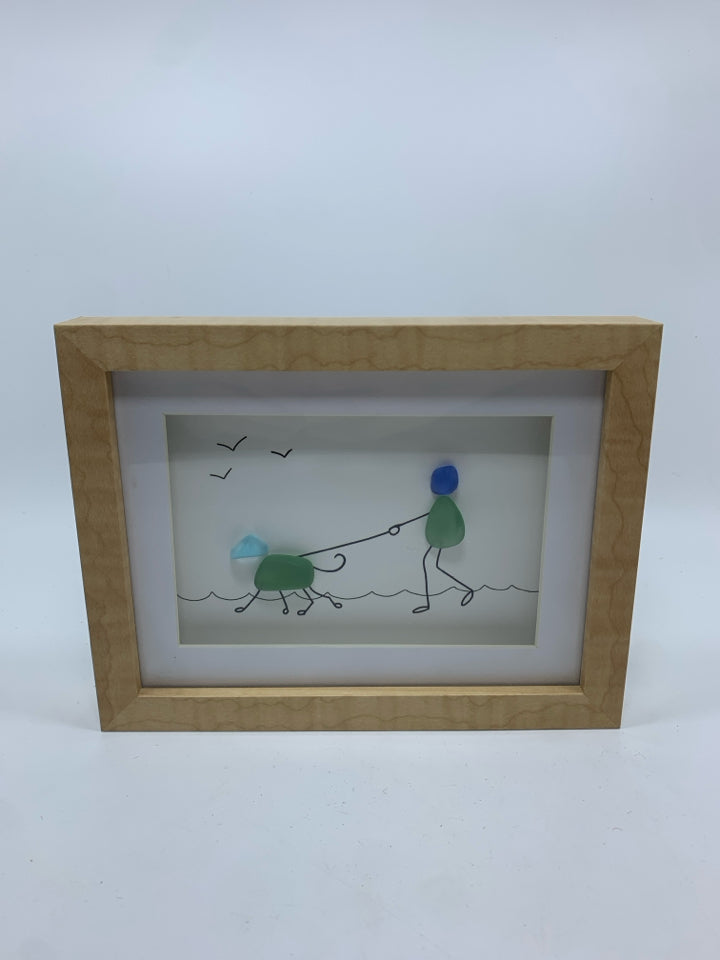 STROLL W/PUPPY SEA GLASS ARTWORK.