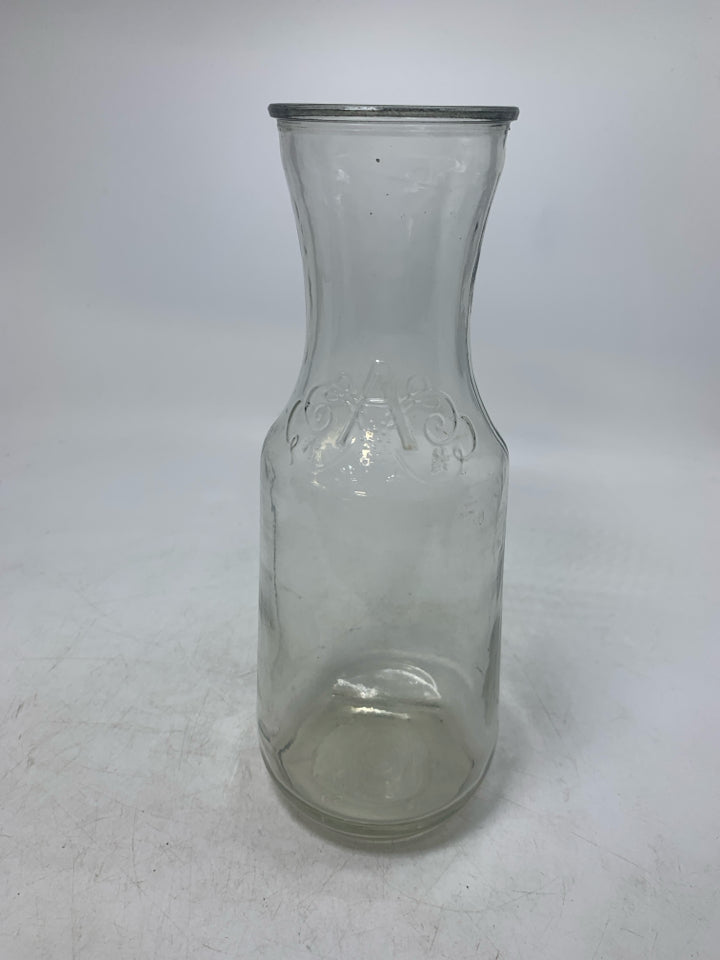 CLEAR GLASS DECANTER W/ MONOGRAM "A".