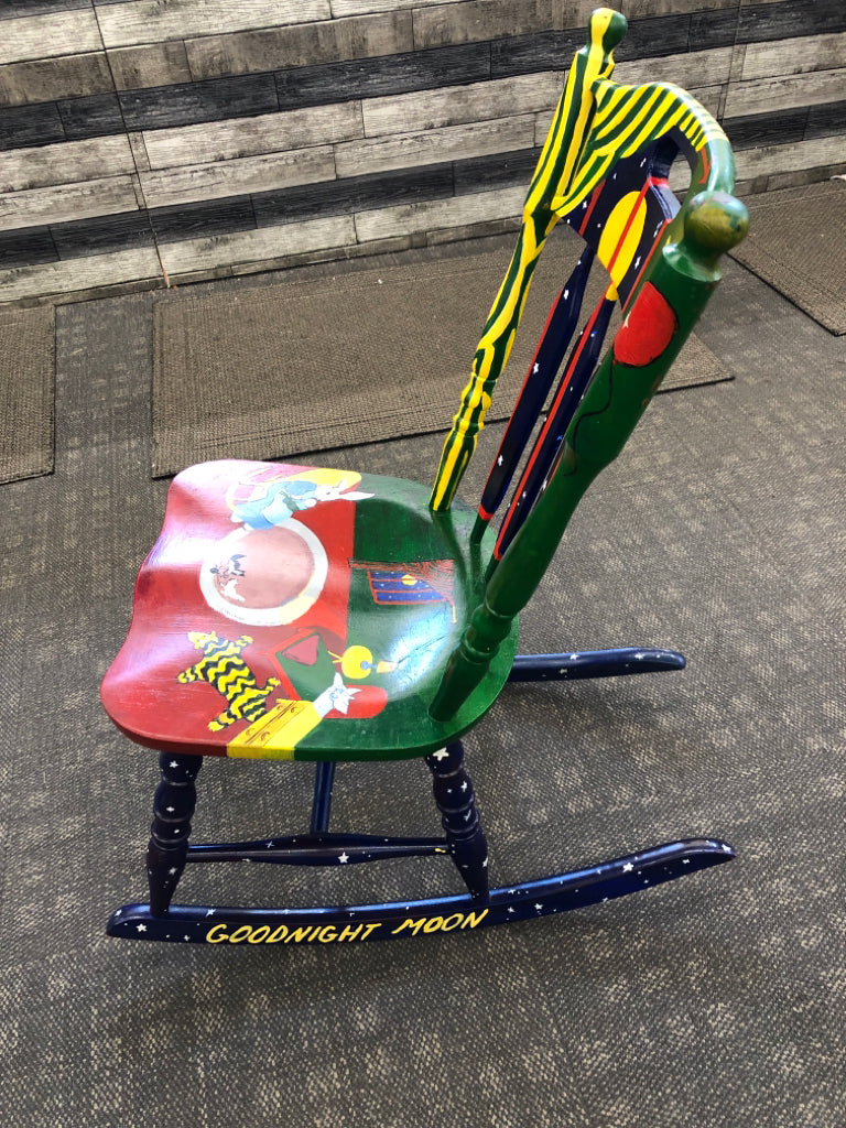 GOODNIGHT MOON STYLE PAINTED ROCKING CHAIR.