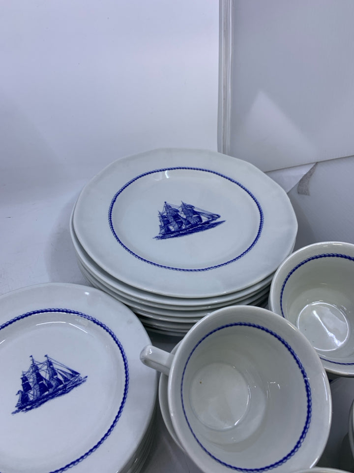 48pc BLUE SAILBOAT- FLYING CLOUD SVC 8- DISH SET.