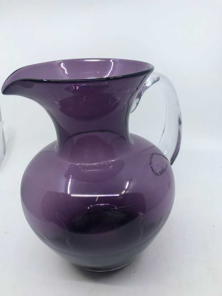 DARK PURPLE BLOWN GLASS PITCHER.