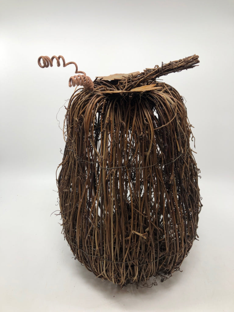 TALL TWIG PUMPKIN W/METAL LEAVES.