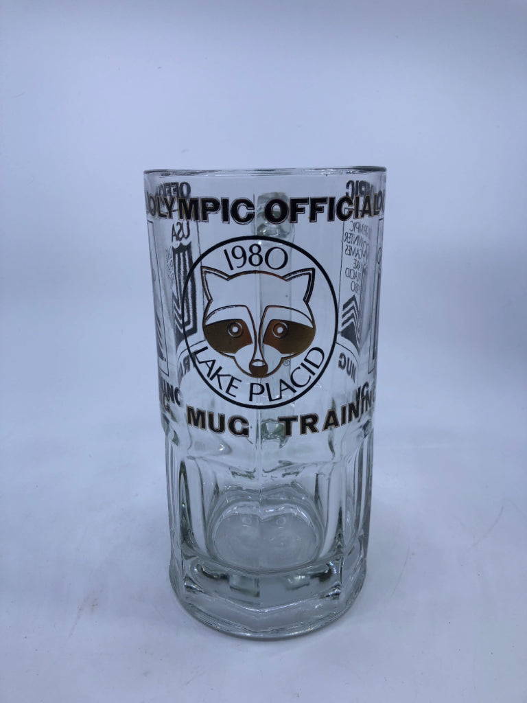 LARGE OFFICIAL 1980 LAKE PLACID OLYMPIC BLACK+GOLD BEER STEIN.
