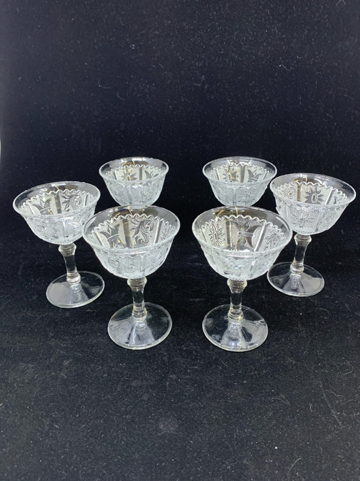 6 VTG CUT GLASS SANDWICH PATTERN CORDIAL GLASSES.