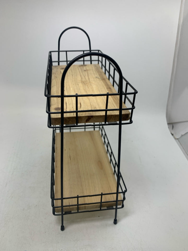 2 TIER SMALL WOOD/METAL VANITY SHELF.