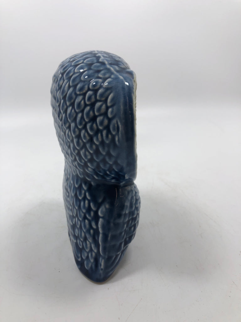 BLUE/GREEN GLAZED OWL FIGURE.