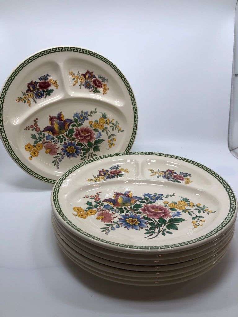 8 VTG FLEURS DE MONTCLAIR DIVIDED DINNER PLATES *MINOR CRAZING.