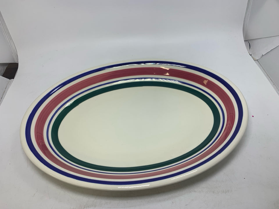 VTG COLORFUL STRIPED DESIGN OVAL SERVING PLATTER MADE IN ITALY.