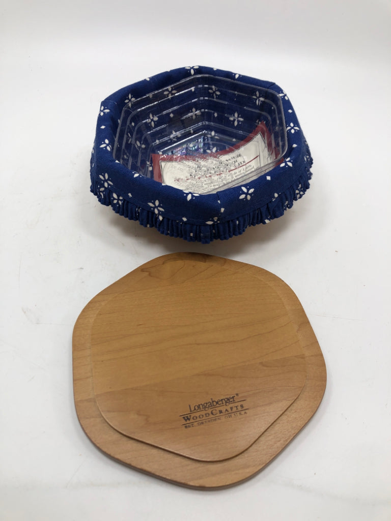 2001 BLUE LINED HEXAGON BASKET W/LID.