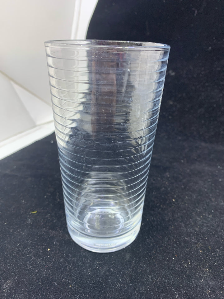 4 RIBBED WATER GLASSES-STAMPED BOTTOM.