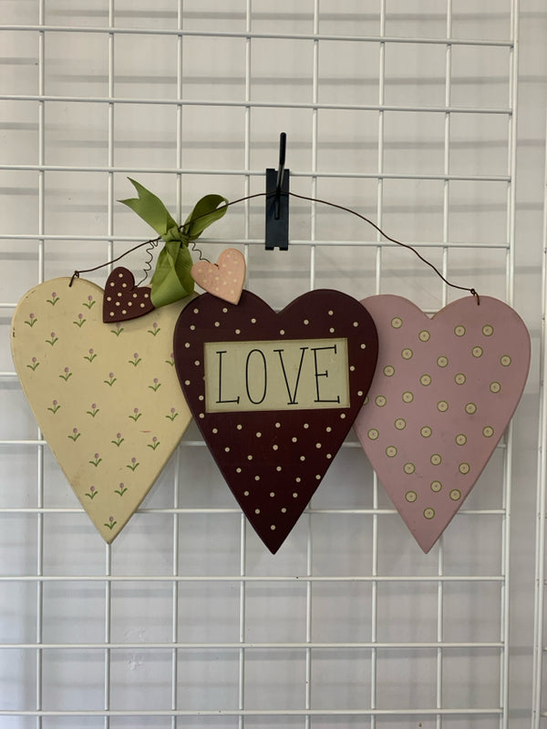 3 "LOVE" HANGING HEARTS.