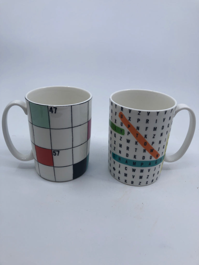 2 LENOX KATE SPADE CROSSWORD + WORD SEARCH MUG SET.