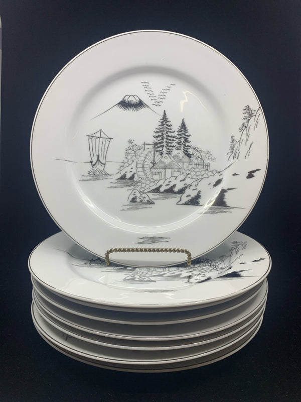 8 VTG KUTAMI MT FUJI MOUNTAIN SCAPE DINNER PLATES.