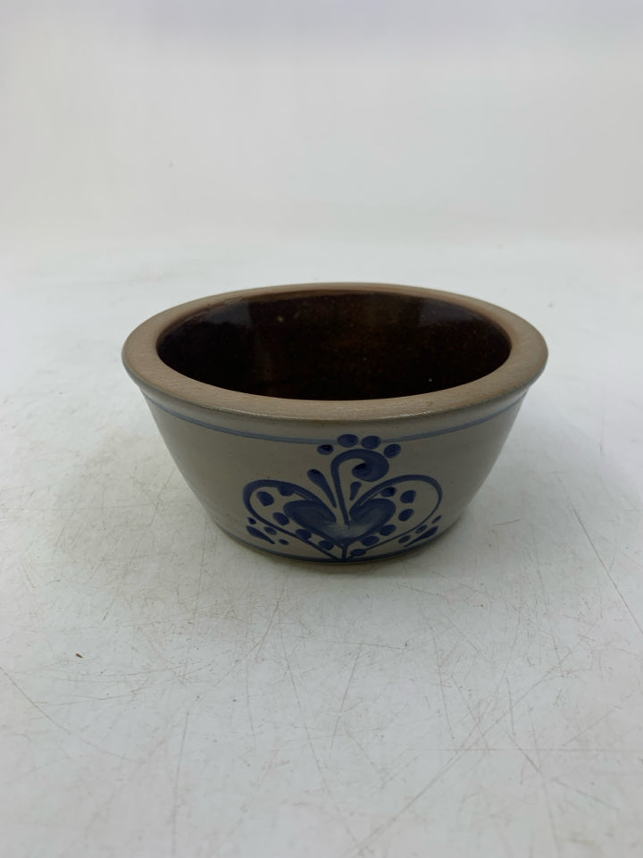 SMALL CROCK W/ BLUE EMBOSSED HEART.