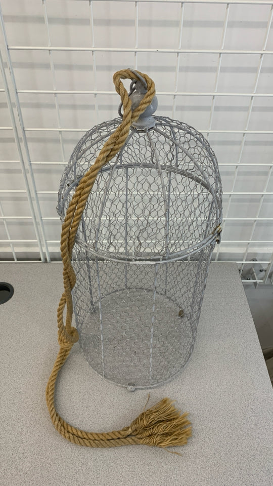 RUSTIC GRAY METAL DECORATIVE BIRDCAGE.