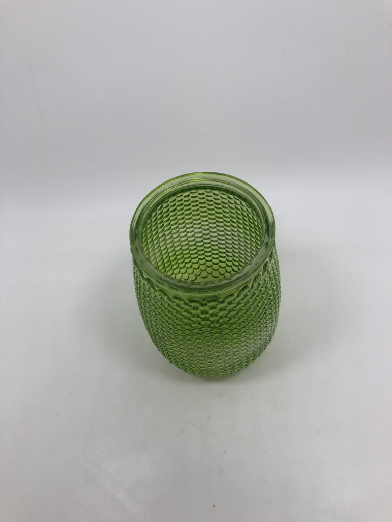 GREEN BUBBLE GLASS VASE.
