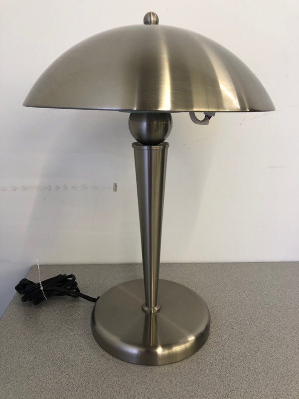 CHROME METAL PULL STRING LAMP W/ DOME SHADE.