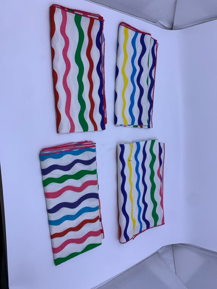 4 VTG RAINBOW NAPKINS W WAVY STRIPES.