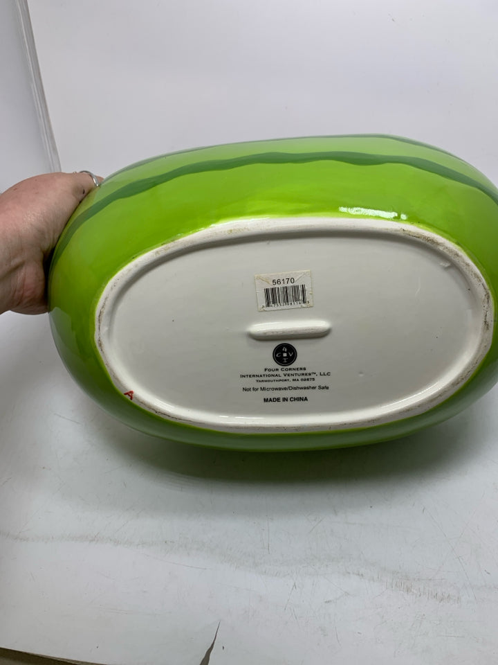 CERAMIC WATERMELON SHAPED DIVIDED BOWL.