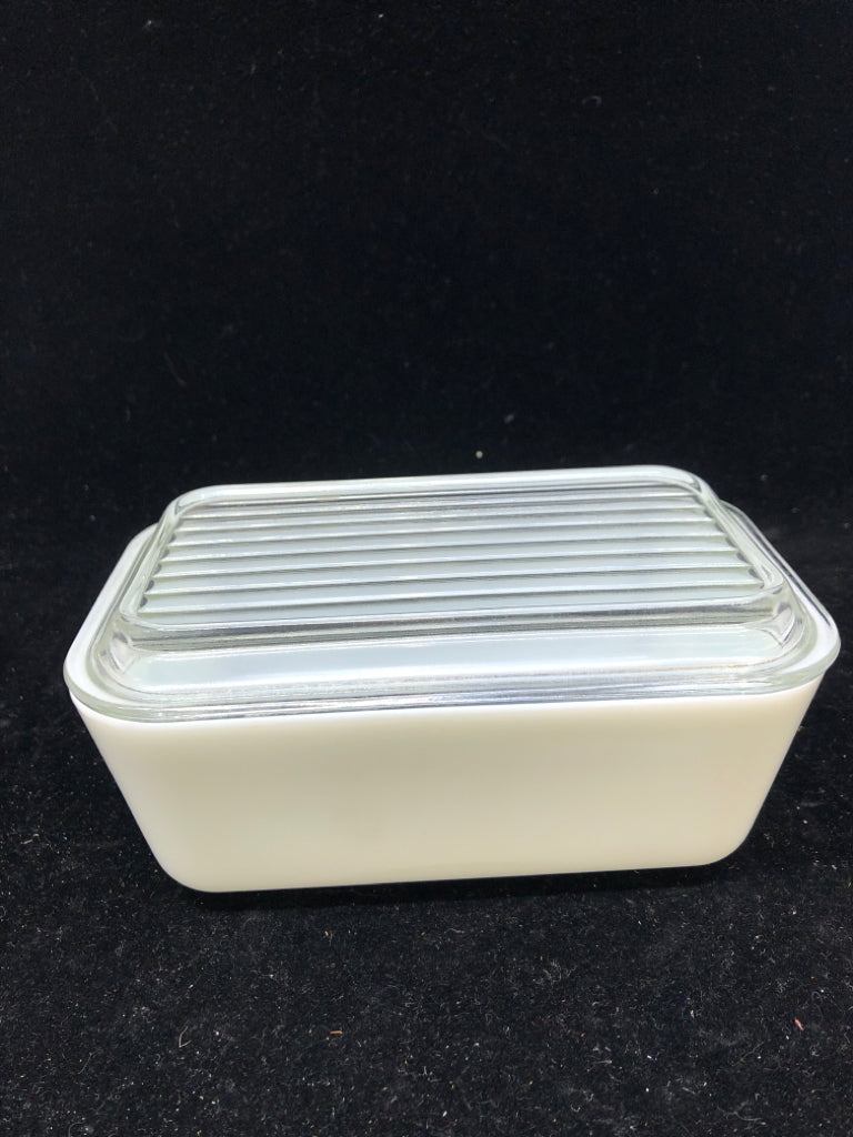 VTG PRYEX RECTANGLE AMISH BUTTERPRINT FRIDGE DISH W LID.
