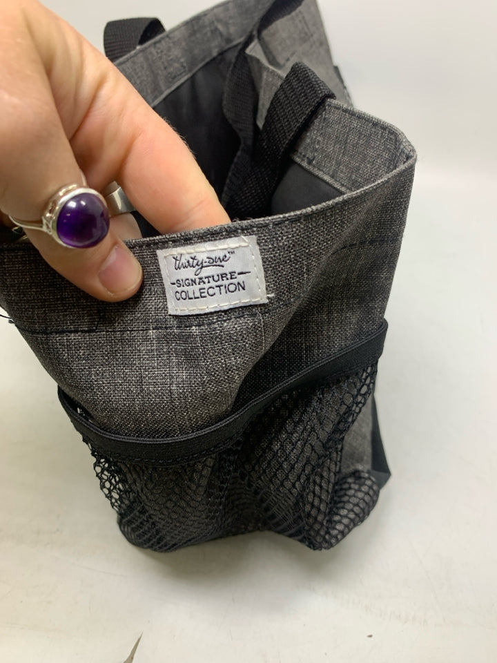 DARK GREY MESH POCKETS TOTE BAG.