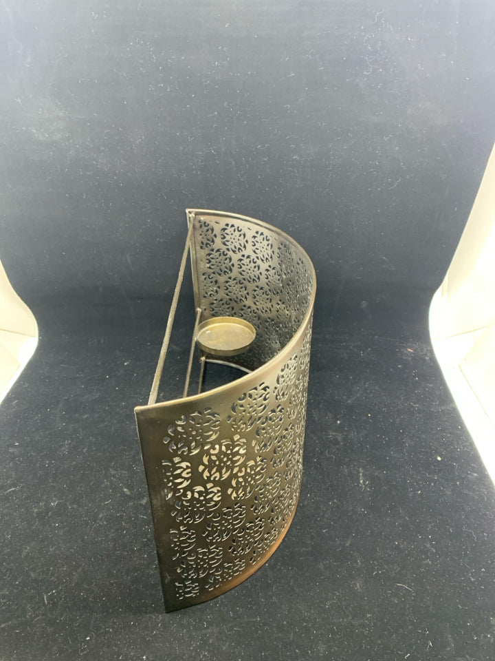 BROWN SCROLL CANDLE HOLDER WALL HANGING.