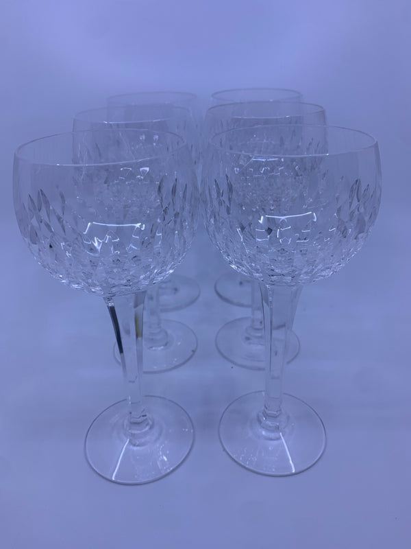 6 CUT GLASS BULB WINE GLASSES.