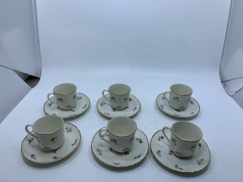 12PC SVC 6 ESPRESSO CUPS W/ ASSORTED FLOWERS.