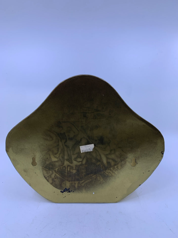 LARGE BRASS WALL POCKET W/ CUT OUT DETAILS.