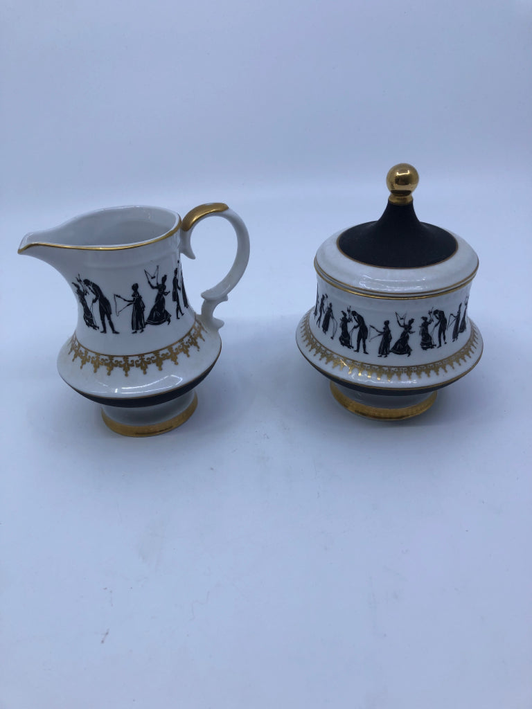 15PC VTG BLACK AND GOLD COFFEE SET- 6 CUPS AND SAUCERS, SUGAR AND CREAM, 1 COFFE
