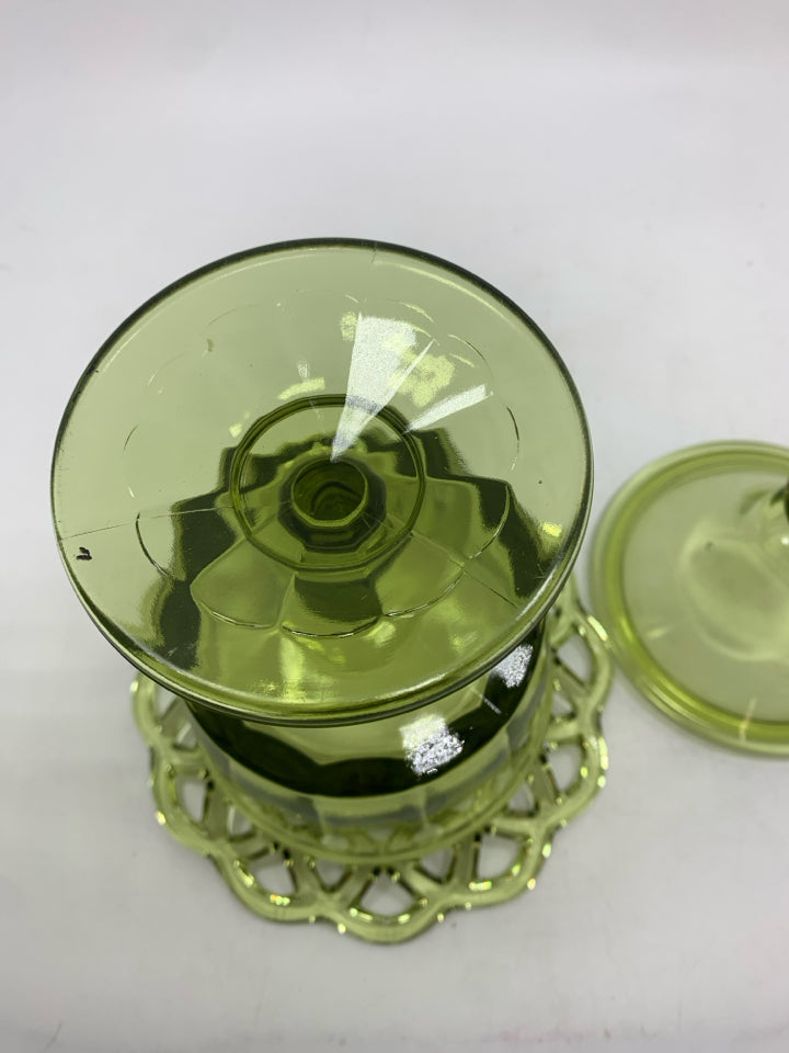 VTG COVERED GLASS PEDESTAL CANDY DISH.