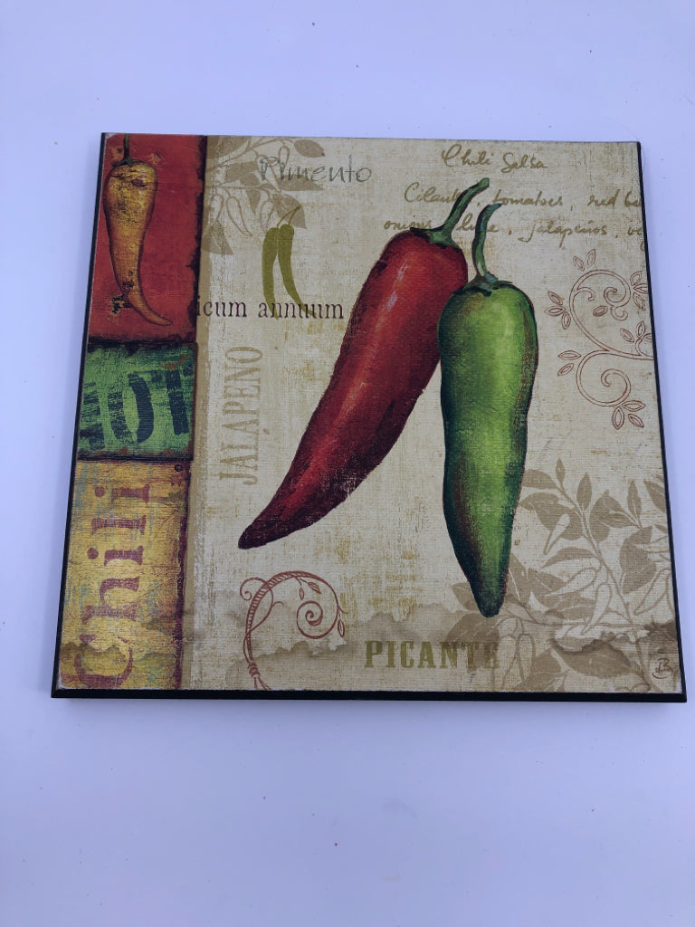 CHILI PEPPERS WOOD WALL HANGING.