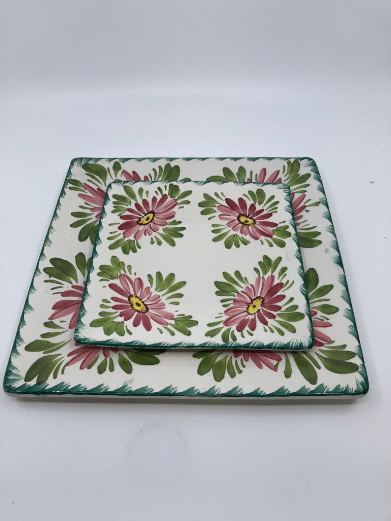 2 SQUARE FLORAL NESTING SERVING  PLATES.