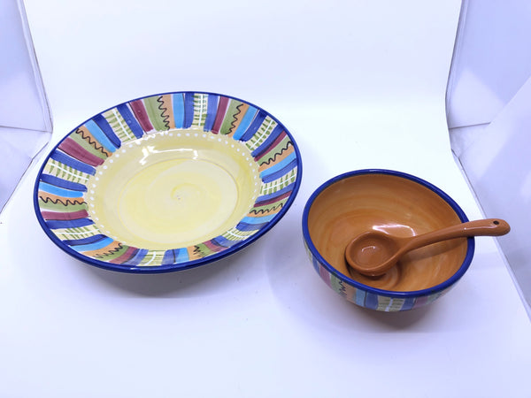 3 PC LAMAS POTTERY CHIPS AND SALSA SERVING SET.