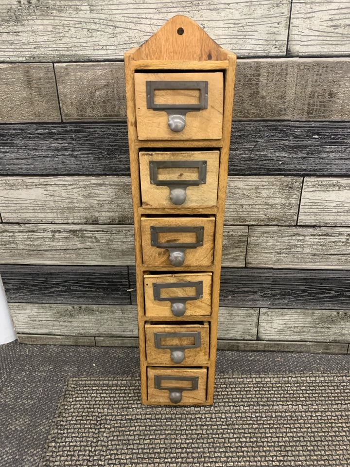 PRIMITIVE 6 DRAWER HANGING CARD BOX.