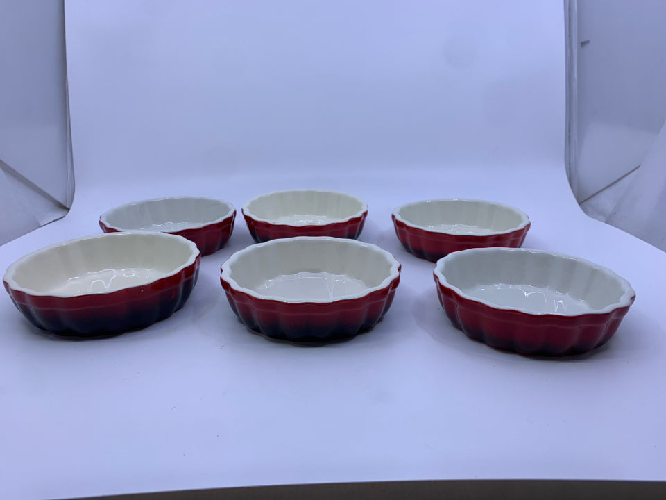 6 PC RED CREME BRULEE BOWLS W/WAVY EDGE.
