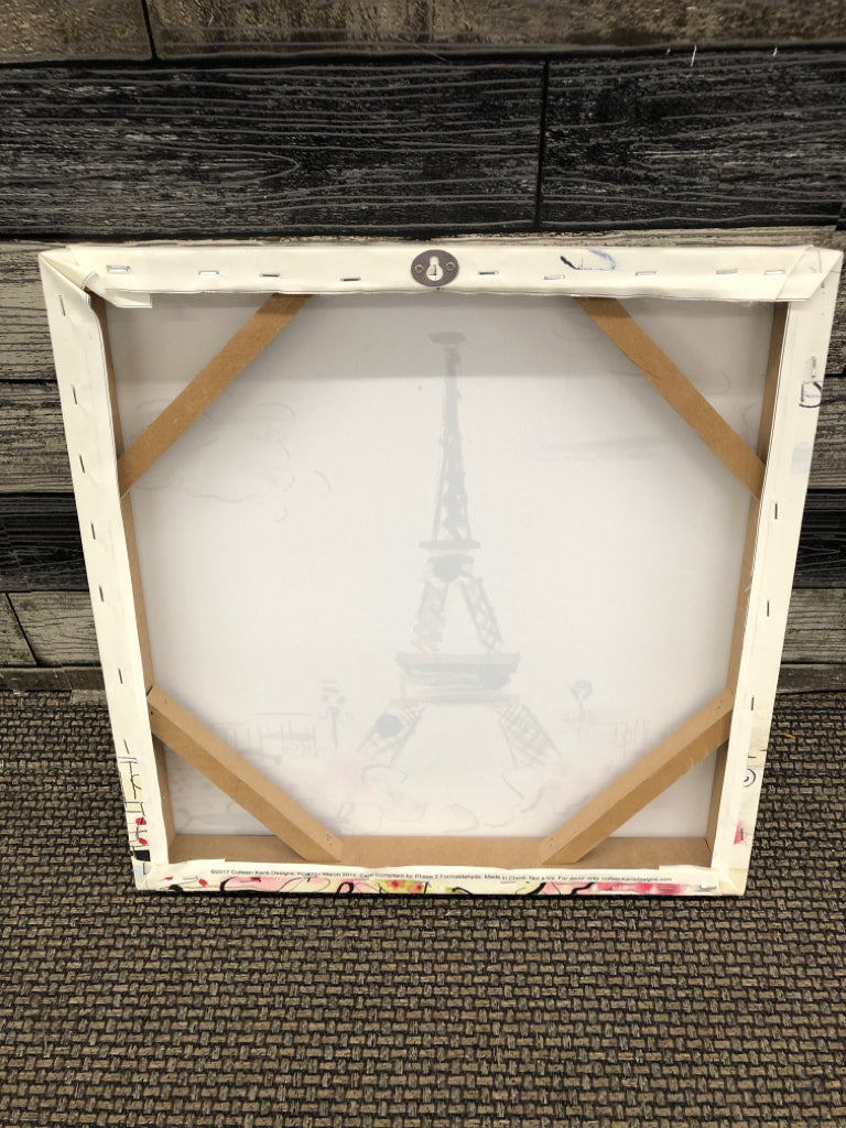 GOLD EIFFEL TOWER SQUARE CANVAS WALL HANGING.