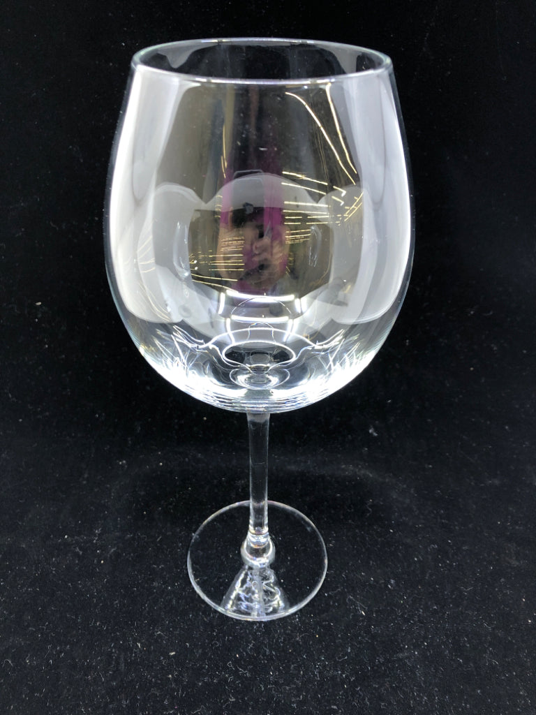 2 LARGE BULBED WINE GLASSES.
