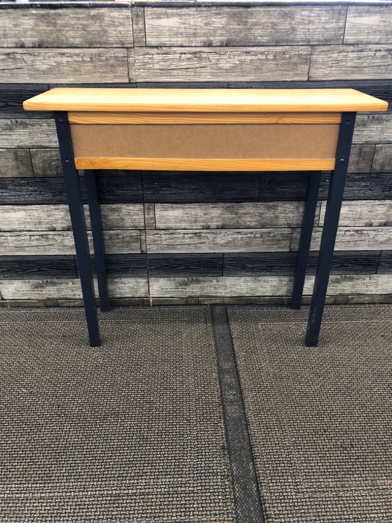 WOOD FLAG+ BIRDHOUSE CONSOLE TABLE W-BLUE LEGS.