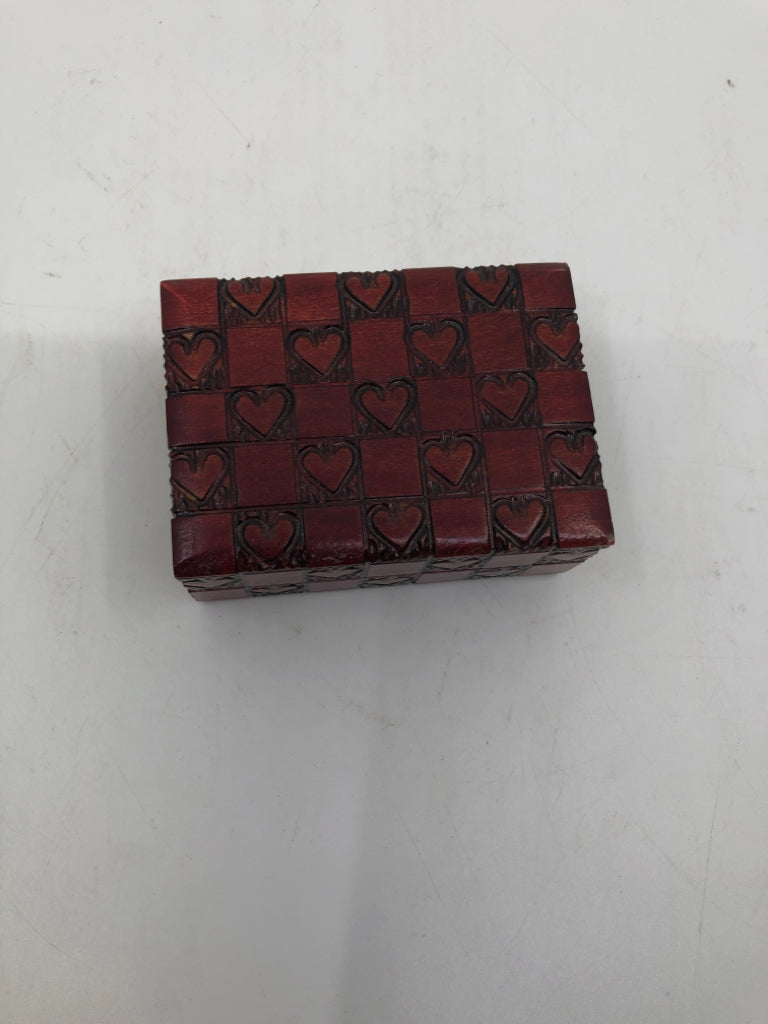 RED CARVED HEART TRINKET BOX.