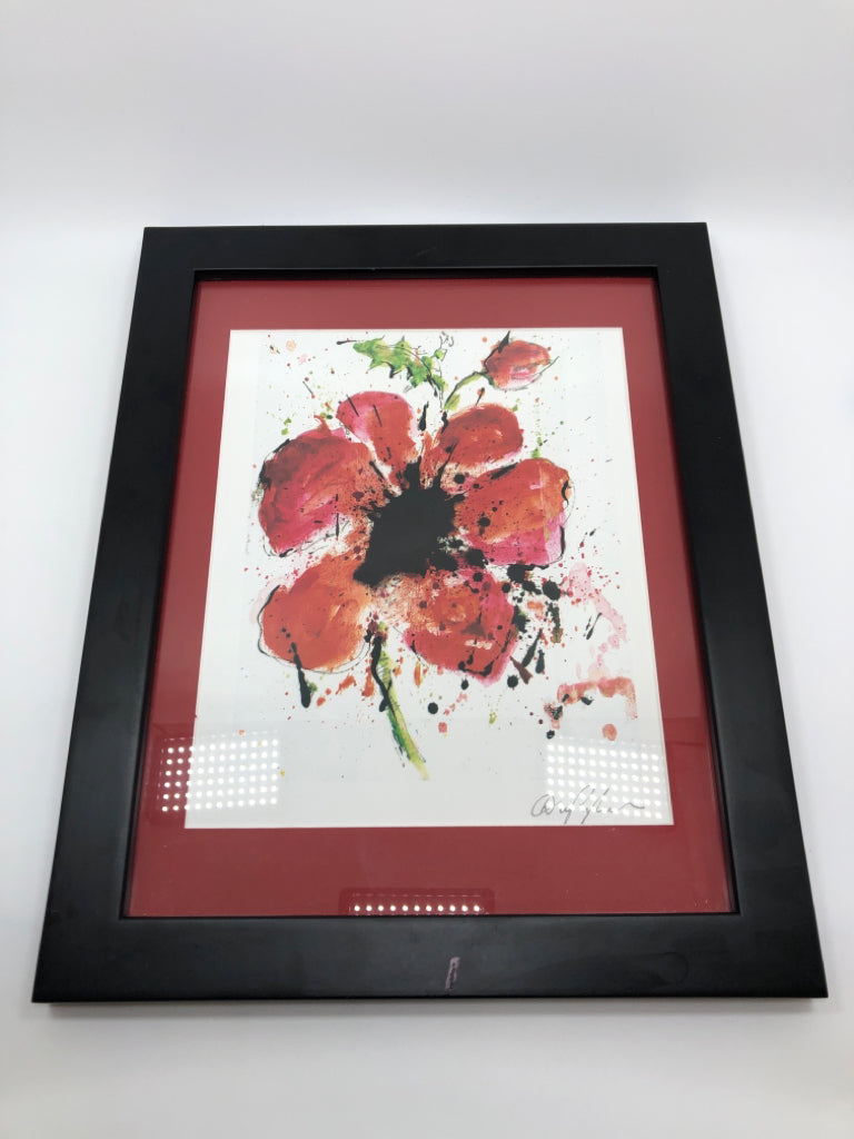 ABSTRACT POPPY FRAMED PRINT W/CERTIFICATE OF AUTHENTICATION.