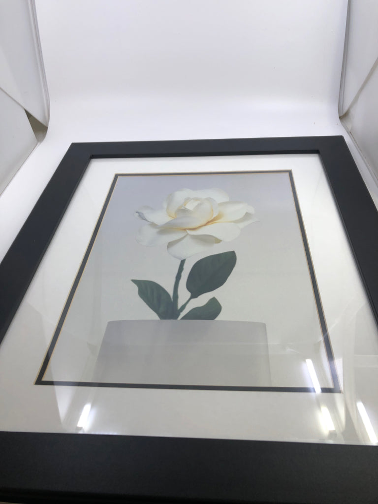 WHITE ROSE IN BLACK FRAME PICTURE.