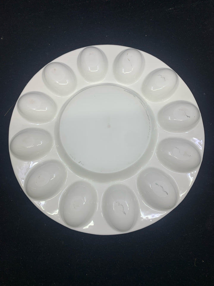 WHITE CERAMIC DEVILED EGG SERVER.