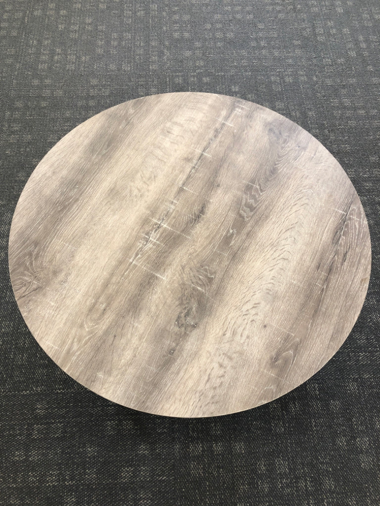 CIRCULAR WOODEN & METAL COFFEE TABLE.